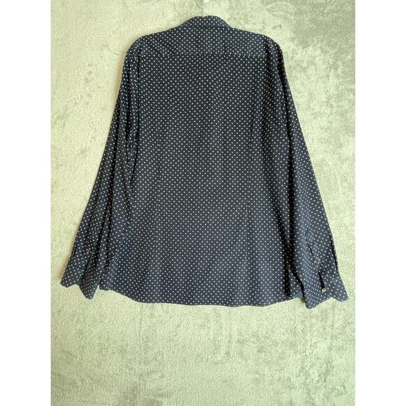 Ted Baker Shirt Mens 2X Navy Diamond Textured Preppy Old Money Officecore - Picture 4 of 8